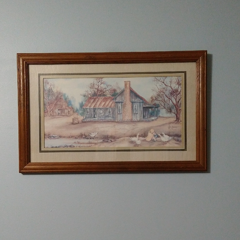 Rustic Cabin Art Print with Wooden Frame
